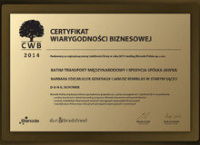 Obraz  Zertifikat  für Glaubwürdigkeit im geschäftlichen Verkehr 2014