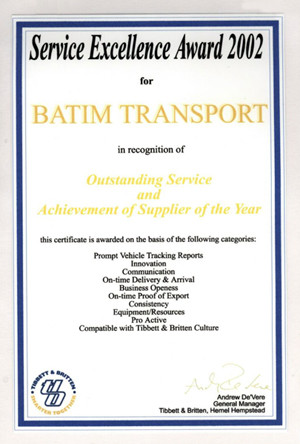 Service Excellence Award 2002