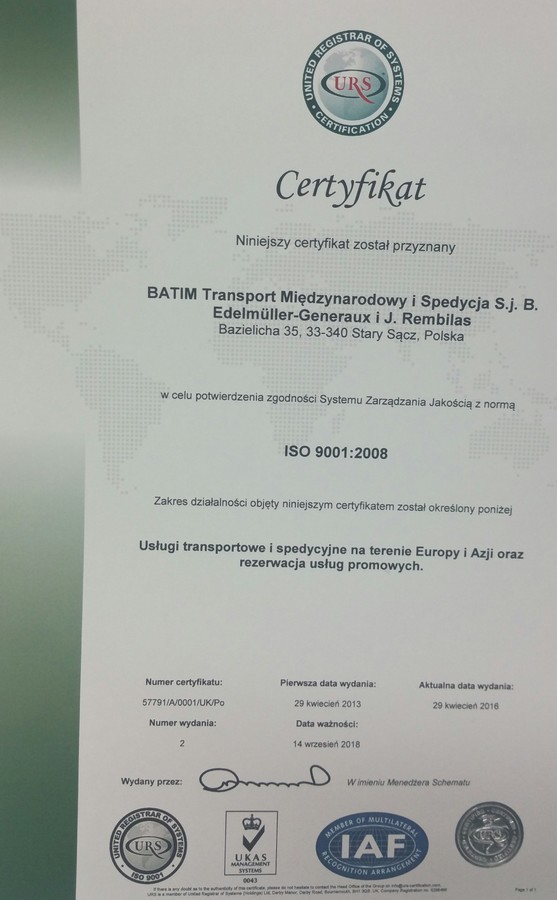 Cerytyfikat ISO 9001:2008